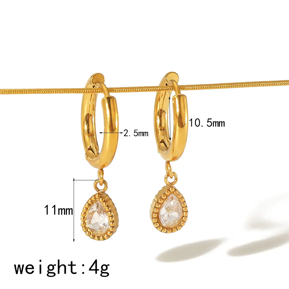 1 Pair Light-luxury   Style Droplet Shape Stainless Steel 18K Gold Plated Inlay Rhinestone Women's Earrings h5 Picture2